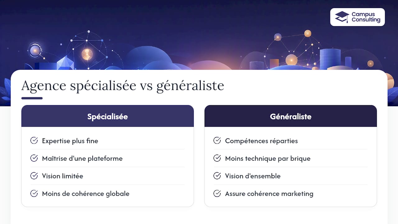 Agence spécialisée ou agence généraliste : l'efficacité change-t-elle ? — overview diagram