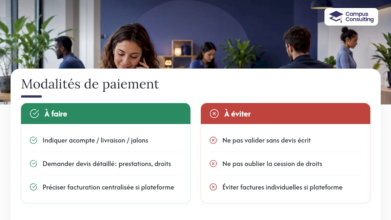 Modalités de paiement et conditions financières à clarifier dès le brief — overview diagram